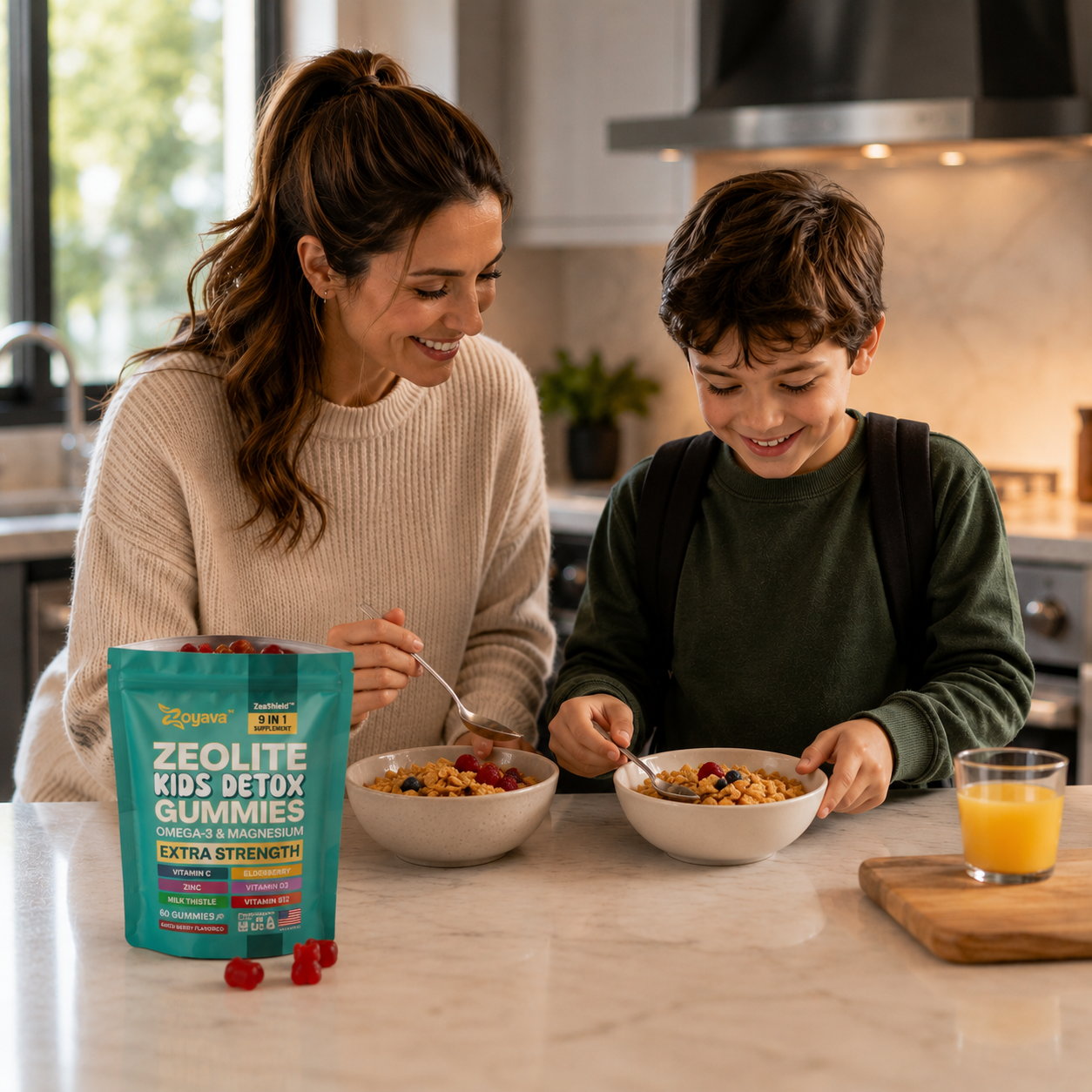 Mother and son enjoying breakfast — Zoyava Kids morning routine